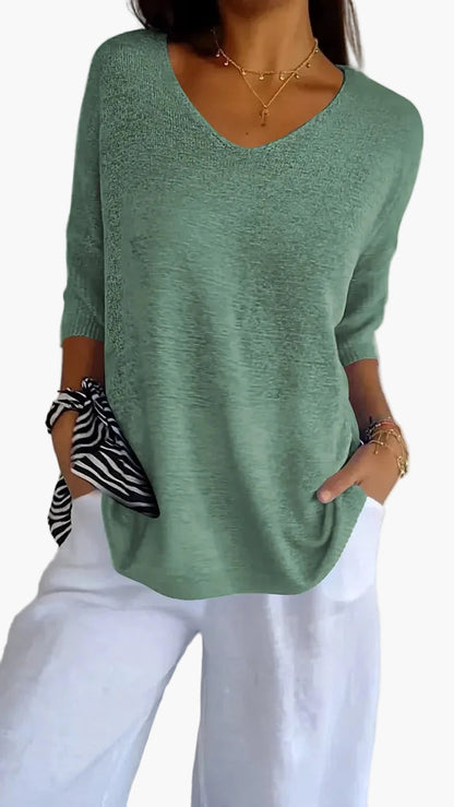 Damen Stricktop mit V-Ausschnitt – Lässiges, bequemes Oberteil für Alltag und Freizeit