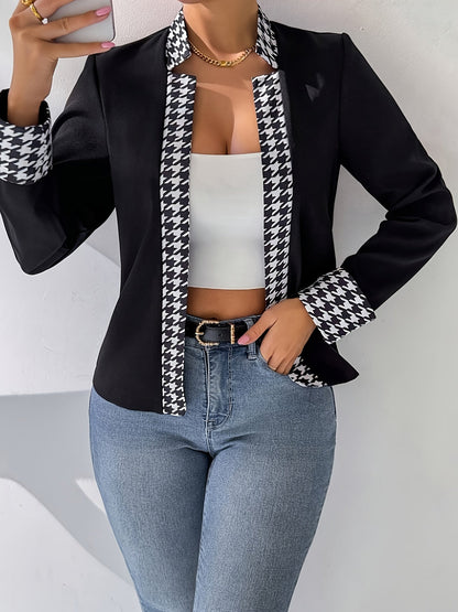 Damen Elegante Hahnentritt Blazerjacke für Büro und Alltag – Stilvoller Business Look