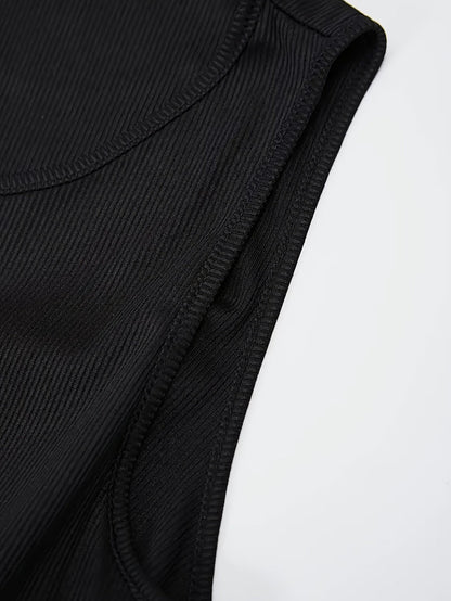 Elegant Black Sleeveless A-Line Midi Dress