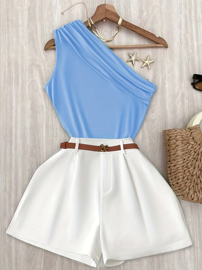 Damen Ein-Schulter-Einteiler mit Shorts – Eleganter Sommer-Jumpsuit für Freizeit & Urlaub