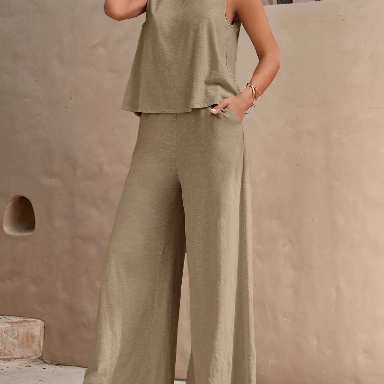 Damen Sommer Set – Elegantes ärmelloses Top und weite Hose für Freizeit und Urlaub
