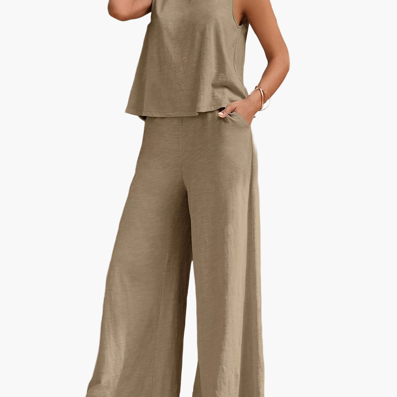 Damen Sommer Set – Elegantes ärmelloses Top und weite Hose für Freizeit und Urlaub