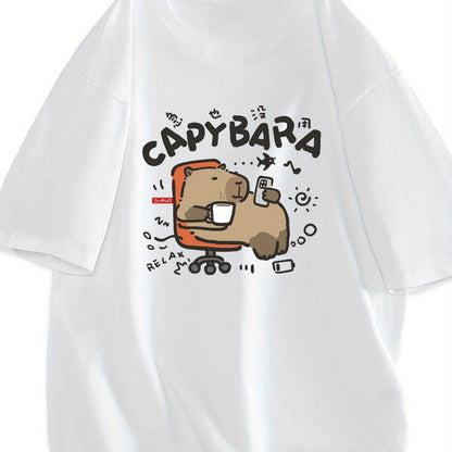 Herren T-Shirt Capybara Cartoon Relax Freizeitshirt – Lustiges Motiv für Alltag und Freizeit