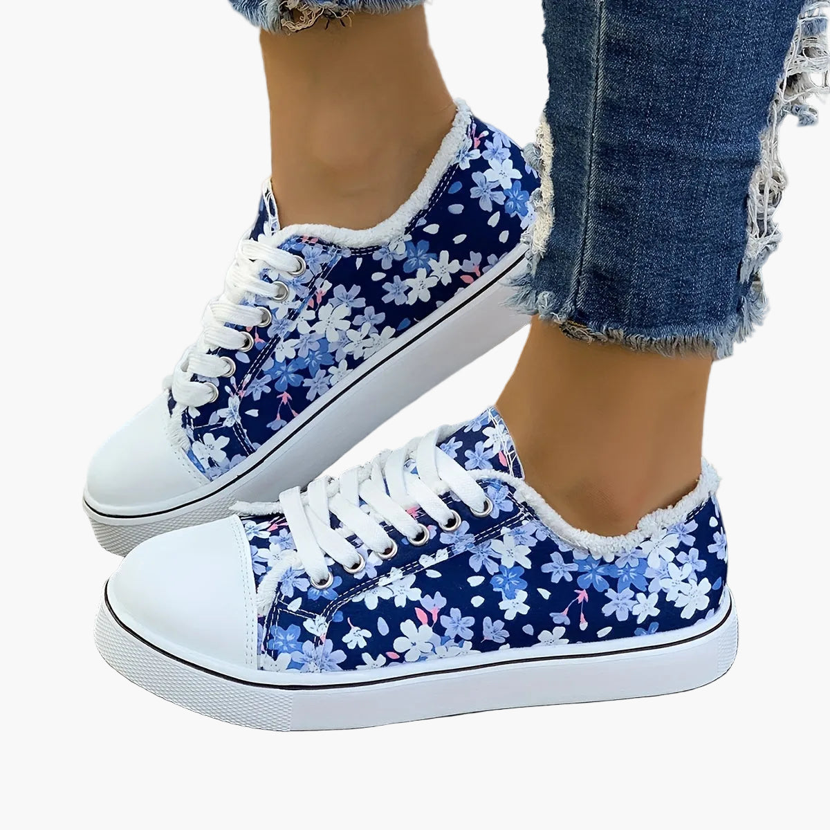 Damen Sneaker mit Blumenmuster – Modische Freizeitschuhe für Alltag und Freizeit