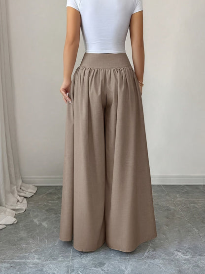 Damen Weite Palazzo-Hose mit High Waist und Knopfdetails – Elegante Freizeit- und Ausgeh-Hose