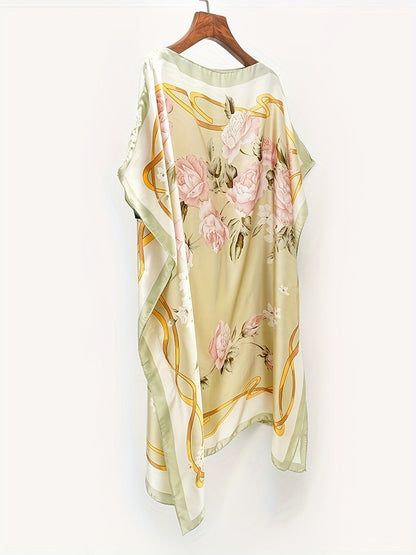 Damen Boho Strandponcho mit floralen Mustern – Perfekt für Urlaub und Sommer