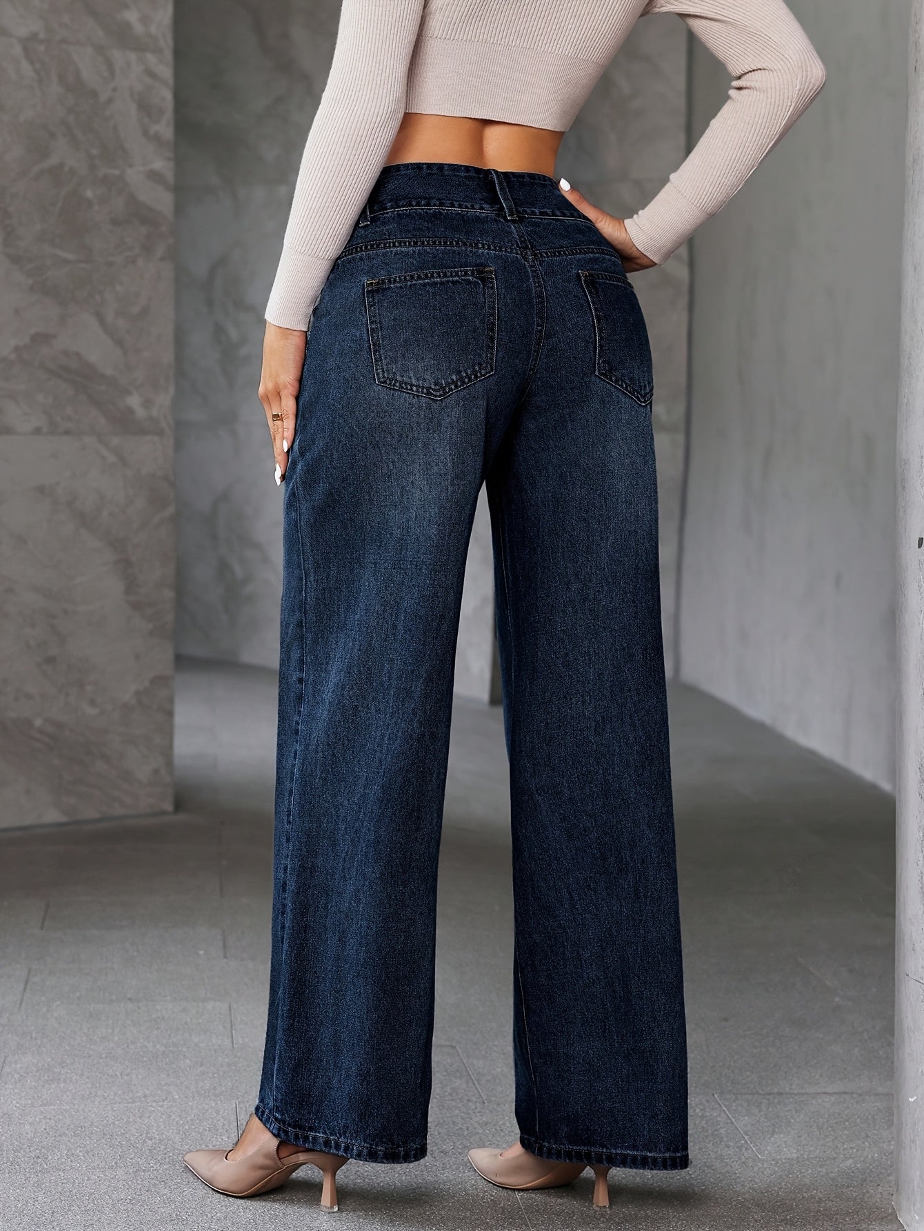 Damen High Waist Weite Schlagjeans – Modische Freizeit-Hose mit weitem Bein