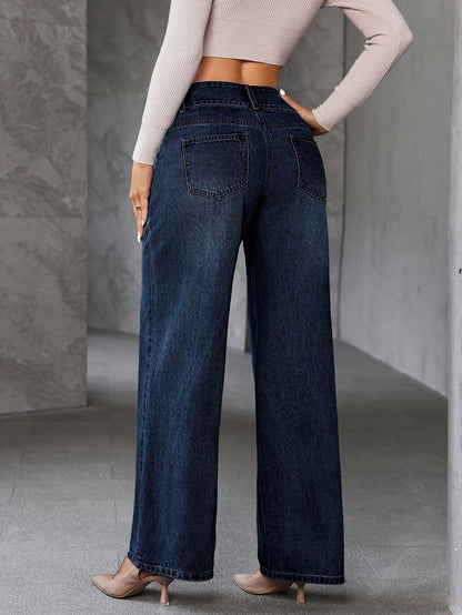Damen High Waist Weite Schlagjeans – Modische Freizeit-Hose mit weitem Bein