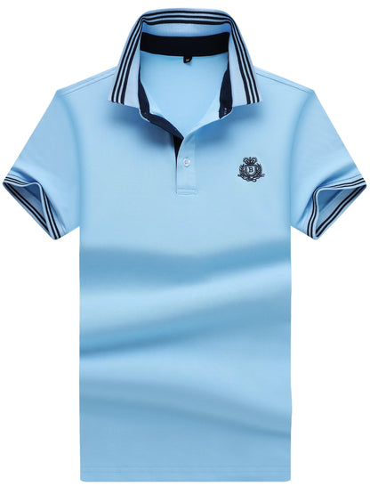 Herren Polo Shirt Klassisch Sportlich mit gesticktem Wappen und Kontrastkragen – Freizeit & Business