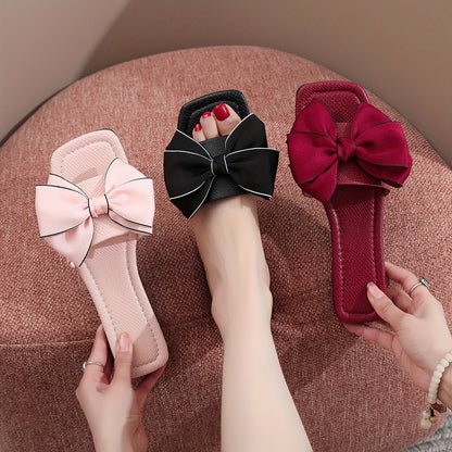 Damen Slide Sandalen mit großer Schleife und modernem Design – Stilvolle Flats für Freizeit & Alltag