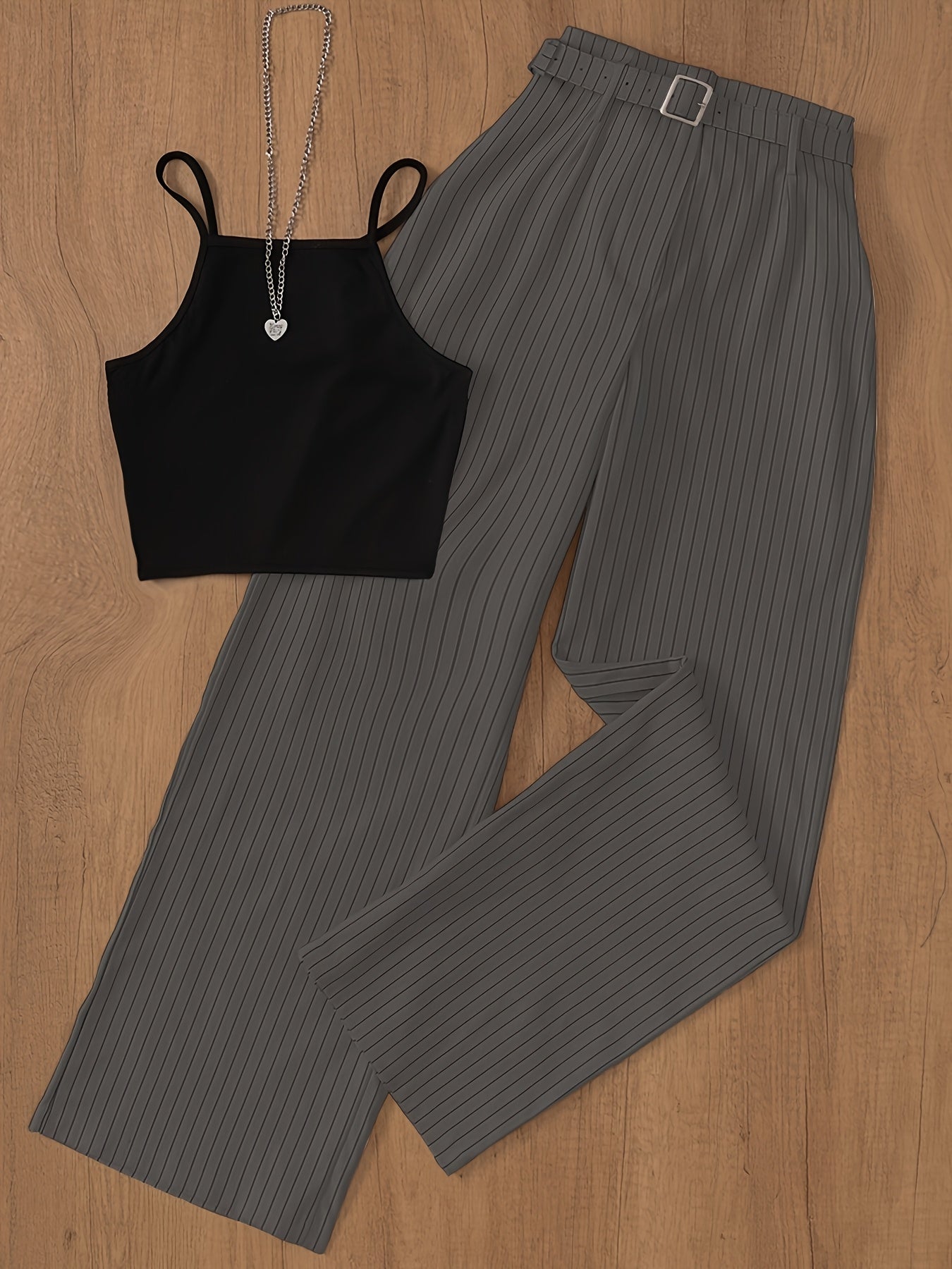 Damen Eleganter Streifen Zweiteiler Set – Modisches Top mit weitem Hosenanzug für Business & Freizeit