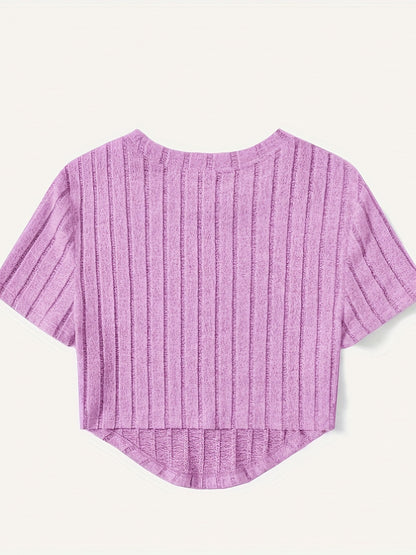 Damen Kurzarm Rippstrick Crop Top – Modisches Freizeitshirt für den Sommer