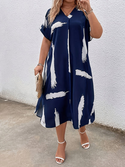 Damen Tunika Kleid im modernen Pinselstrich-Design – Eleganter und bequemer Freizeit-Look