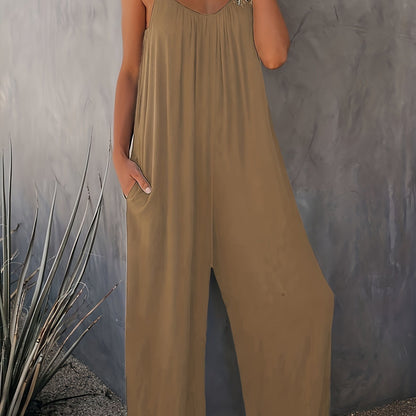 Damen Weite Casual Jumpsuit mit Spaghettiträgern – Luftiger Einteiler für Freizeit & Urlaub