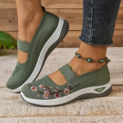 Damen Komfort-Sneaker mit Stickerei und Klettverschluss – Bequeme Freizeitschuhe für Alltag und Spaziergänge
