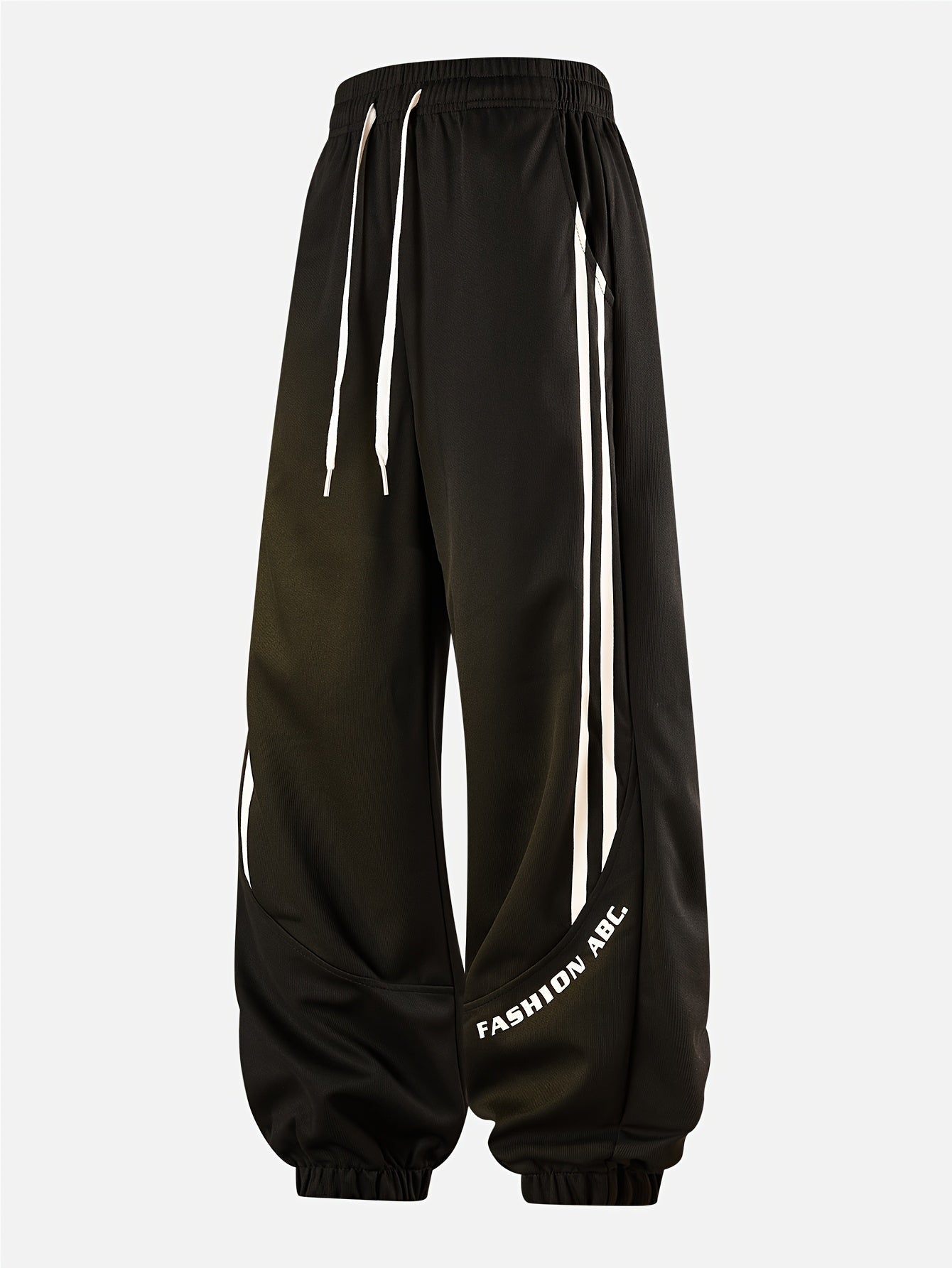 Herren Streetwear Jogginghose mit weitem Bein und Kontraststreifen – Urban Freizeitlook