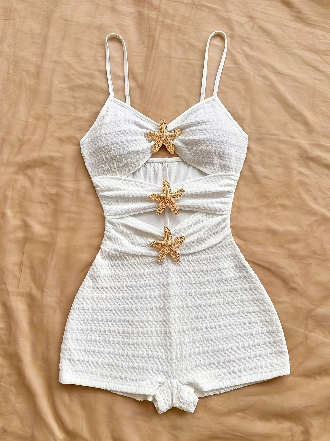 Damen Jumpsuit mit Seestern-Details und Cut-Outs – Perfekt für Urlaub und Strand
