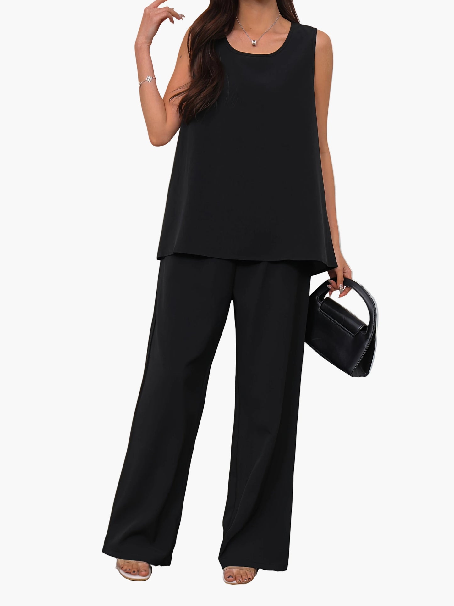 Damen Elegantes Zweiteiliges Set – Lockeres Top und Weite Hose, Stilvoll für Alltag und Freizeit