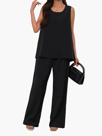 Damen Elegantes Zweiteiliges Set – Lockeres Top und Weite Hose, Stilvoll für Alltag und Freizeit