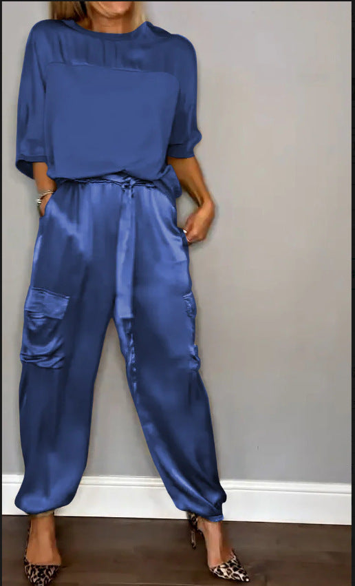 Kimberley – Satin Damen Zweiteiler mit kurzen Ärmeln