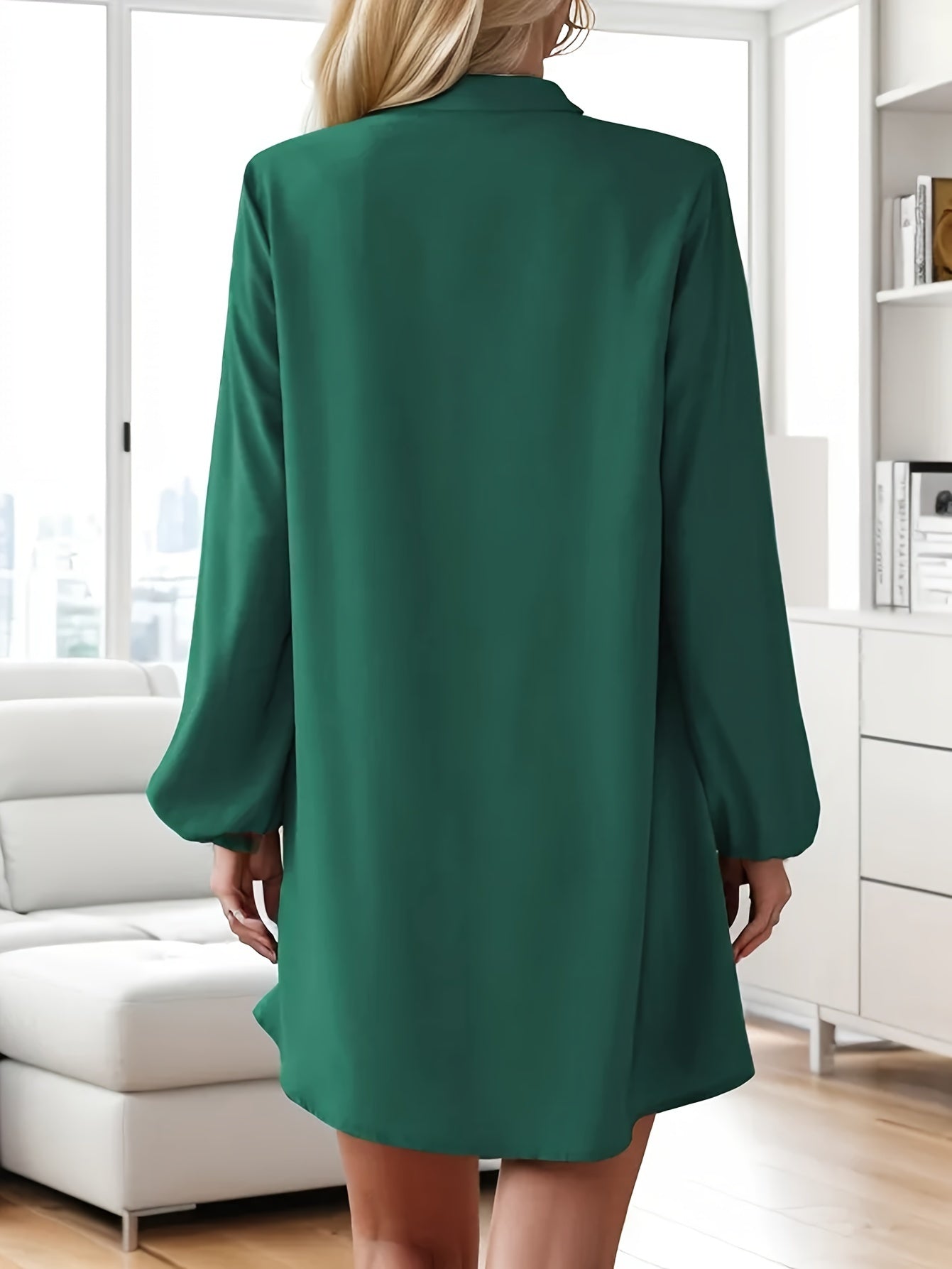 Damen Shirtkleid Elegant Locker Freizeit V-Ausschnitt Knopfleiste