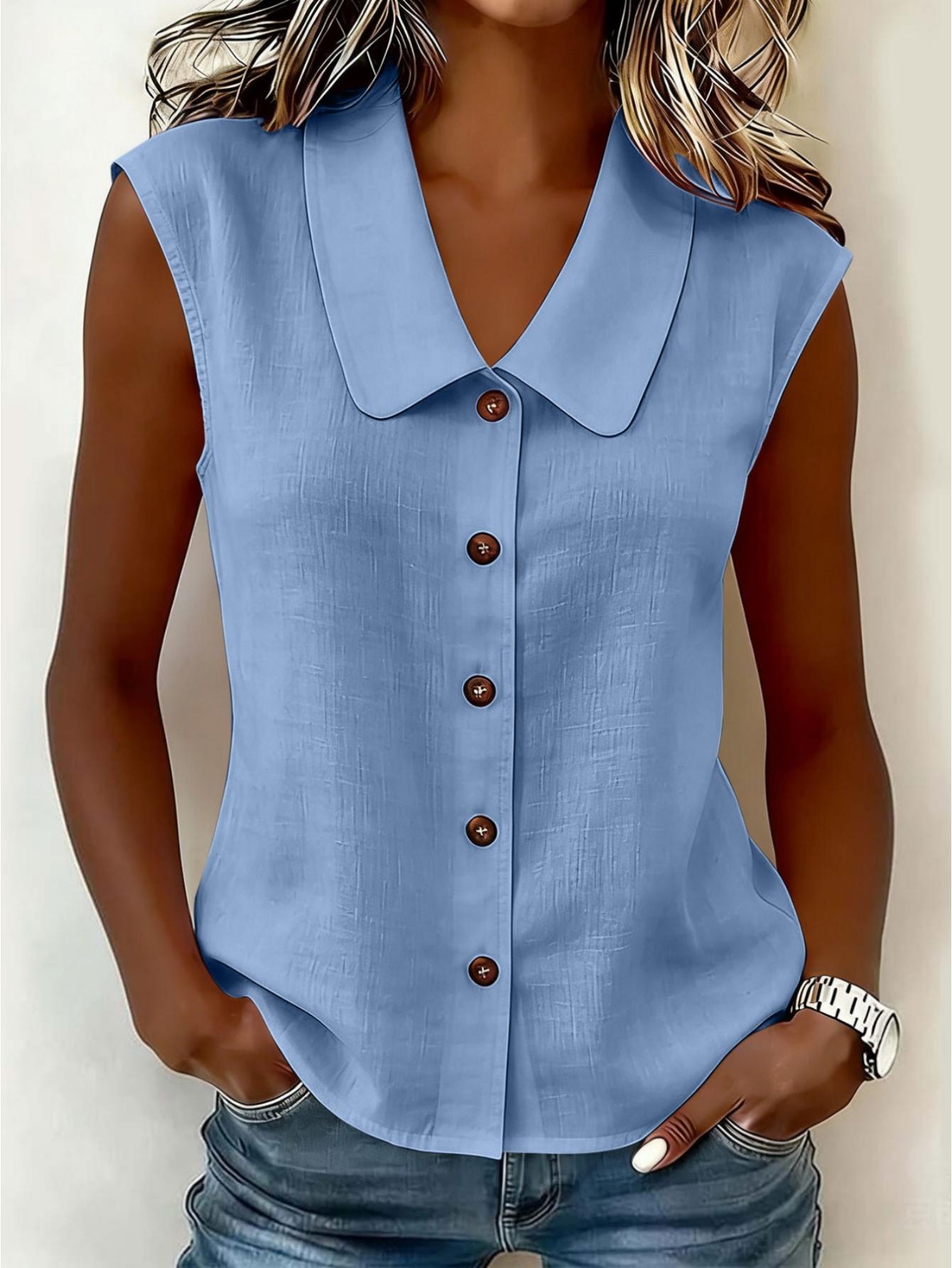 Damen Blusentop mit Knopfleiste und weitem Kragen – Elegantes Freizeit-Oberteil für Büro & Alltag