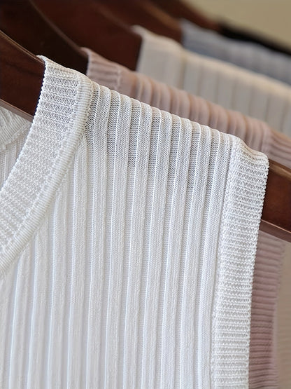 Damen ärmelloses Rippstrick Top mit Rundhalsausschnitt – Elegantes Basic für Büro und Freizeit