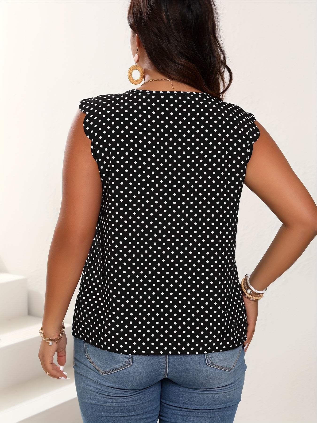 Damen Polka Dot Bluse Elegant mit Rüschenärmeln – Büro & Freizeit