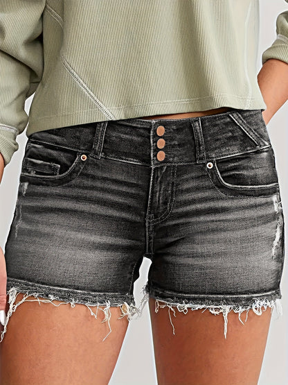Damen Jeans Shorts mit Fransen und Knopfleiste – Lässiger Sommer-Style
