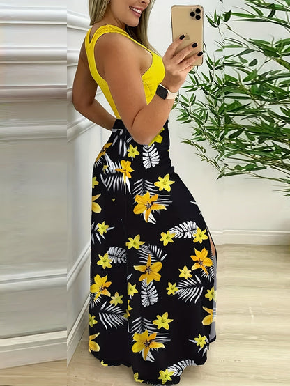 Damen Maxirock mit Tropenmuster und Schlitz – Eleganter Sommer-Look für Alltag & Urlaub