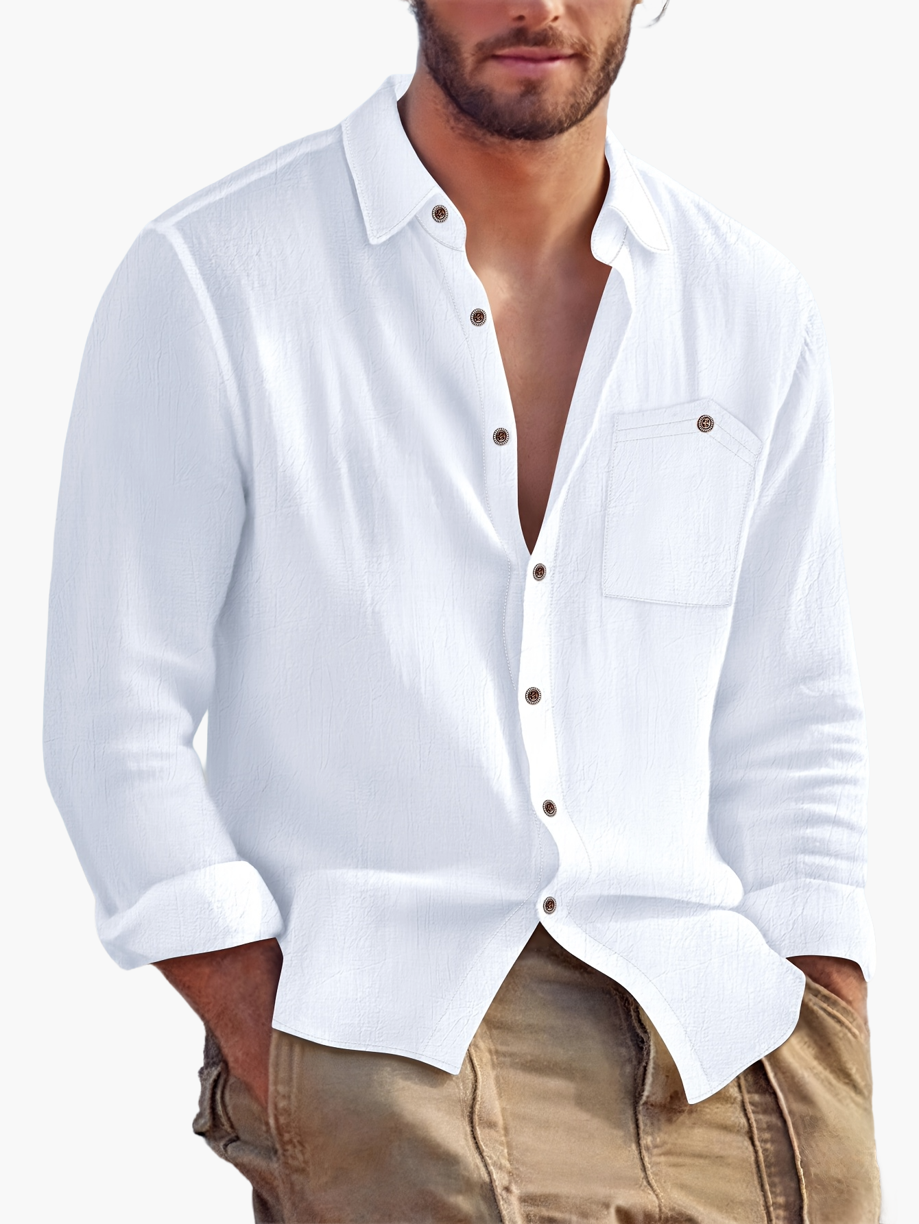 Herren Freizeit Leinenhemd – Langarm, Stilvoller Look für Alltag und Urlaub