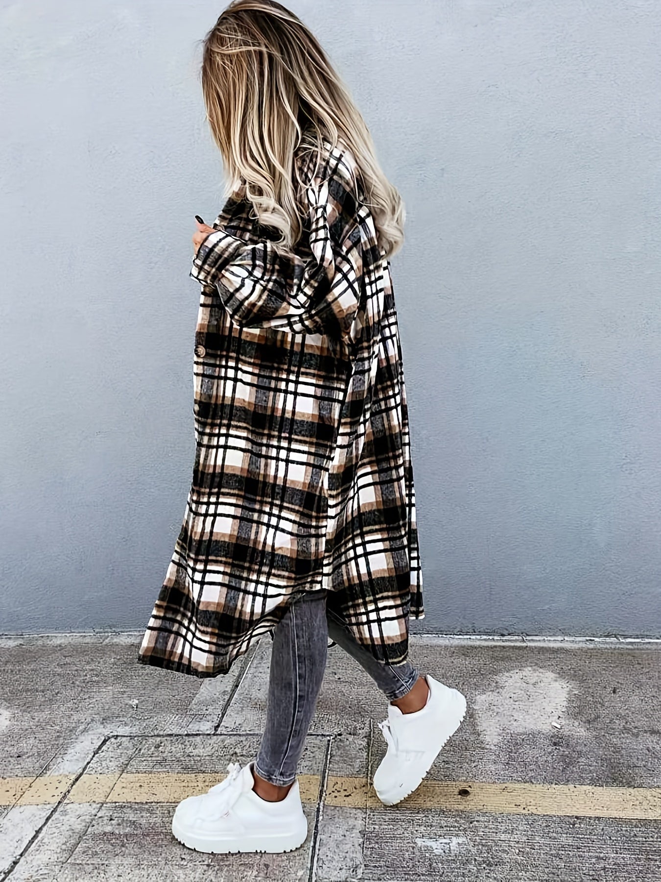 Damen Langarm Karo Shacket im lässigen Oversize-Stil – Perfekt für Alltag und Freizeit