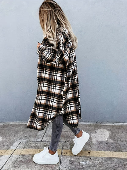 Damen Langarm Karo Shacket im lässigen Oversize-Stil – Perfekt für Alltag und Freizeit