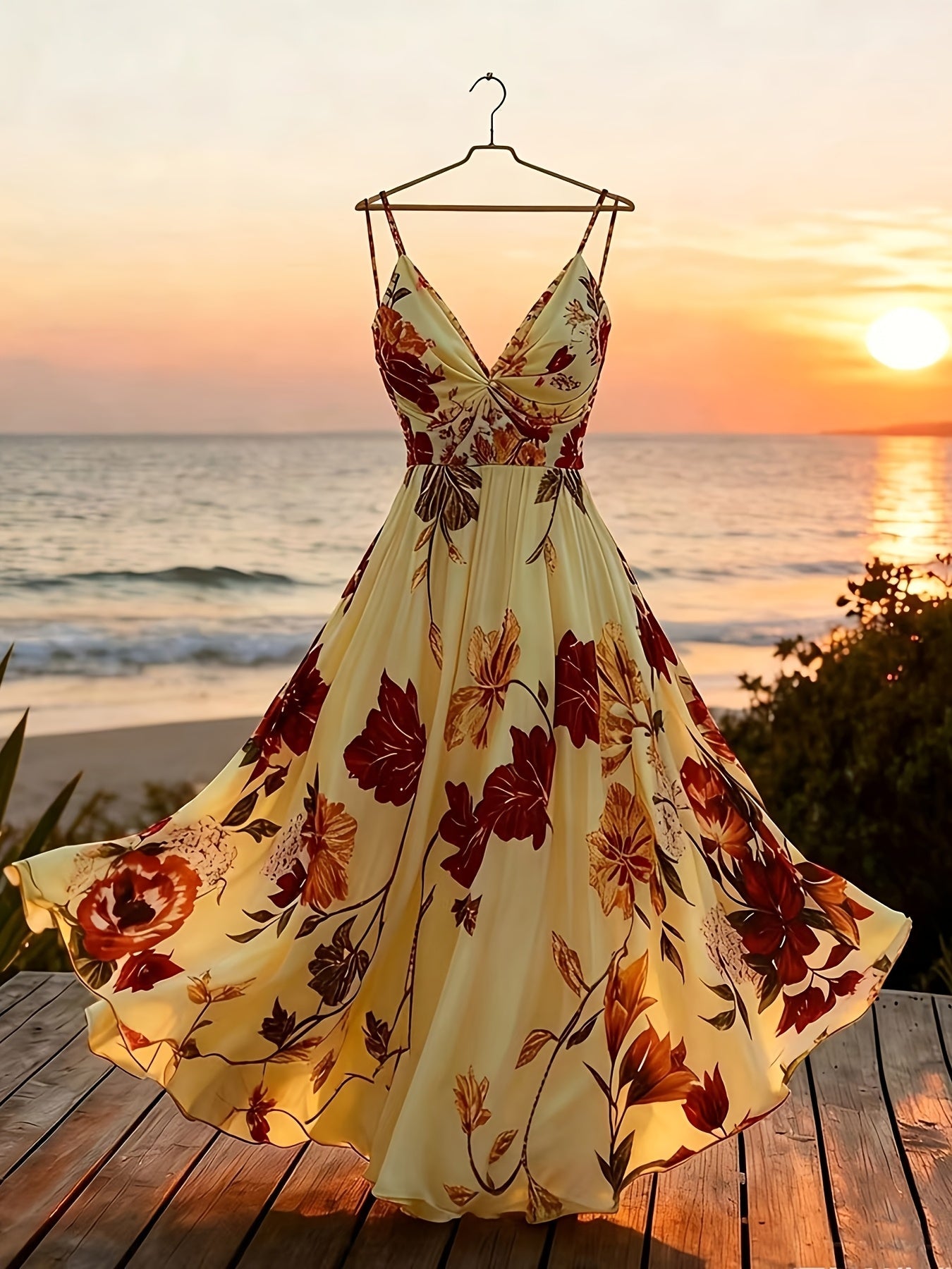 Damen Maxi Kleid mit Blumenmuster und schwingendem Rock – Eleganter Boho Stil für besondere Anlässe