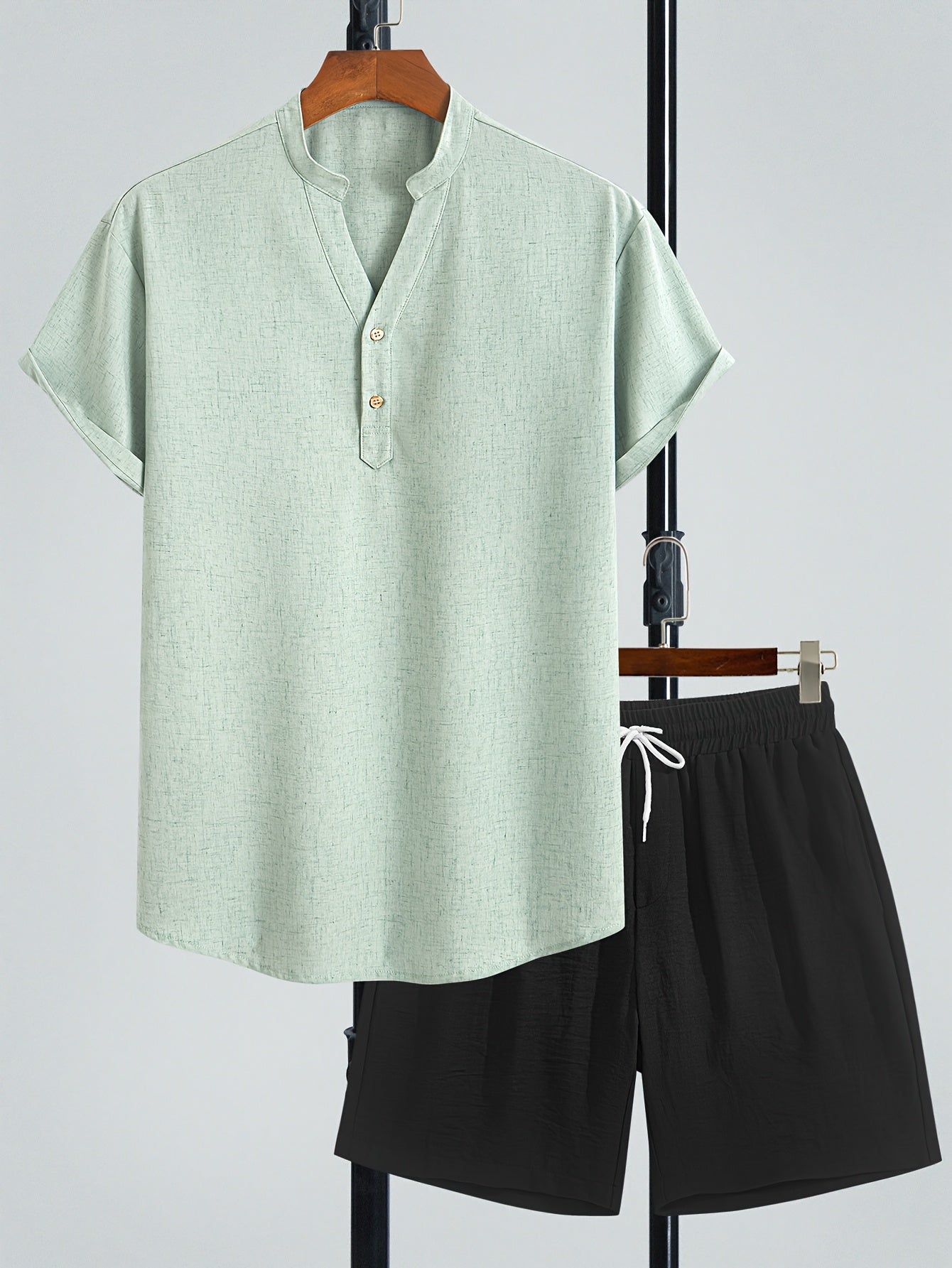 Herren Zweiteiliges Freizeitset mit Henley-Shirt und Shorts – Moderner Look für Alltag und Urlaub