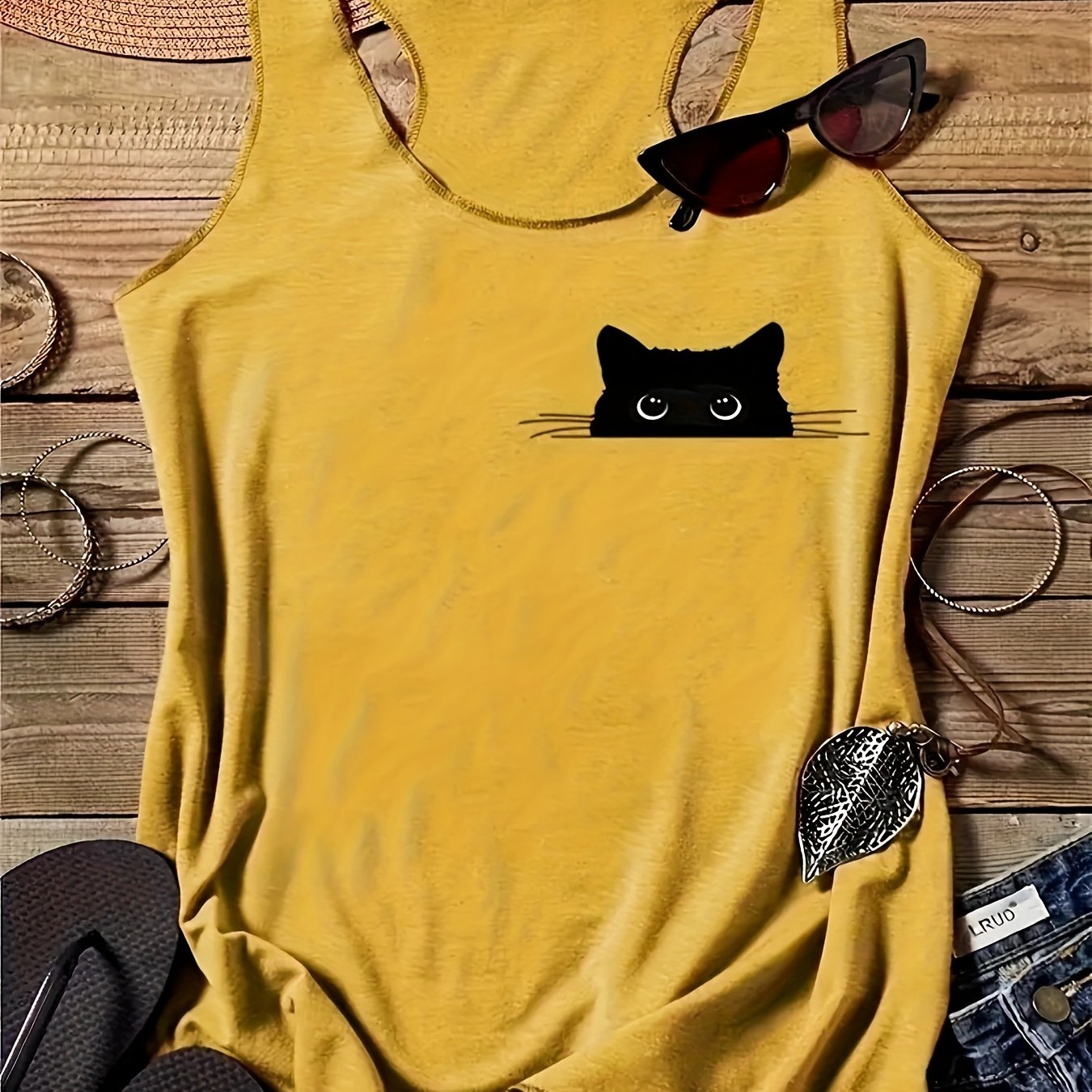 Damen Tanktop mit Katzen-Print und Racerback – Verspieltes Freizeitshirt für Tierliebhaberinnen