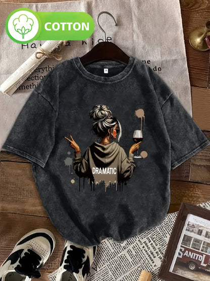 Damen Oversize T-Shirt mit Grafik – Dramatic Girl, lässiger Stil, ideal für Freizeit und Alltag