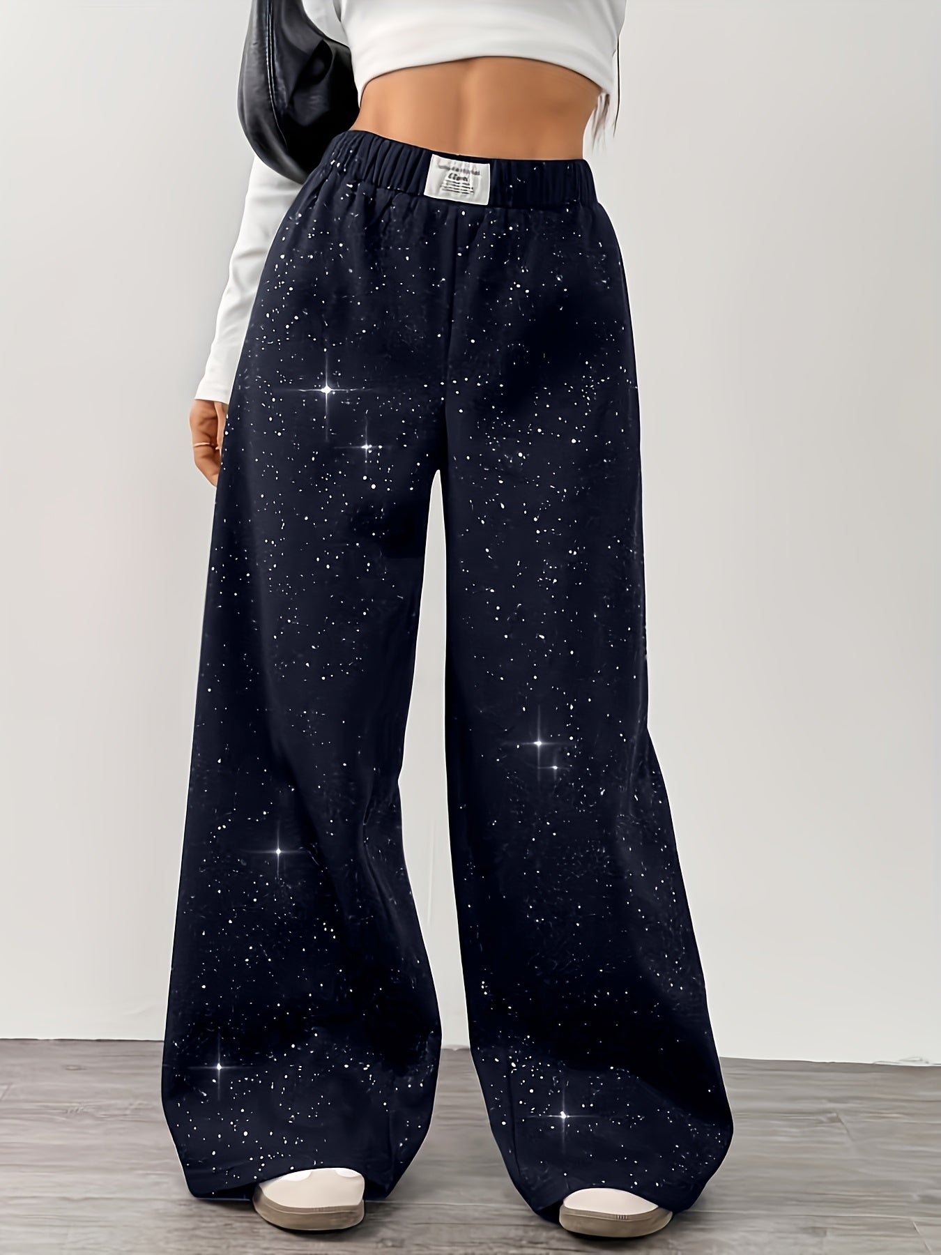 Damen Weite Jogginghose mit Sternenhimmel-Design für Freizeit und Streetwear