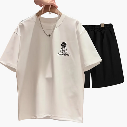 Herren Freizeit Zweiteiler T-Shirt & Shorts Set mit Print – Lässiger Sommerstil für Alltag & Streetwear