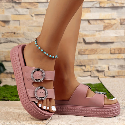 Damen Plateau-Sandalen mit Strass-Schnallen – Modische Komfort-Slipper für Alltag & Freizeit