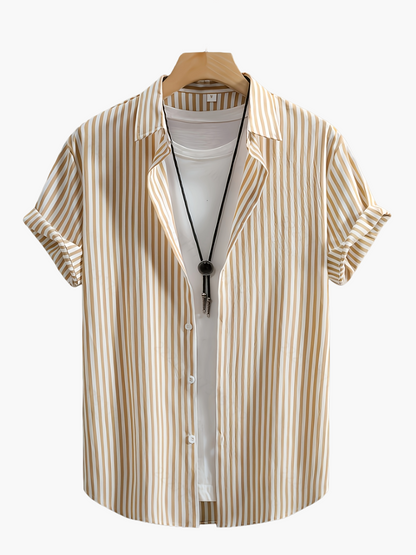 Herren Sommer Freizeit Hemd mit Streifenmuster – Kurzarm, Lässiger Stil, Perfekt für Alltag und Urlaub