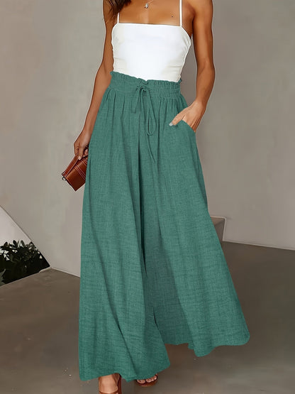 Damen Elegante Weite High Waist Palazzo Hose mit Taschen – Perfekt für Alltag und Büro