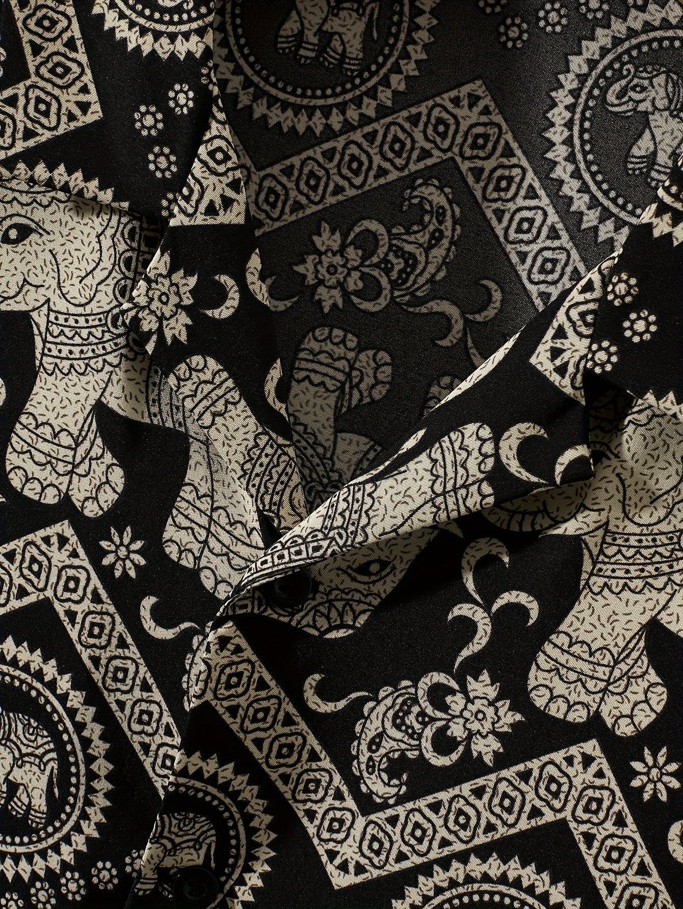 Herren Resort Hemd mit Elefanten- und Mandala-Muster, Kurzarm, Freizeit Stil