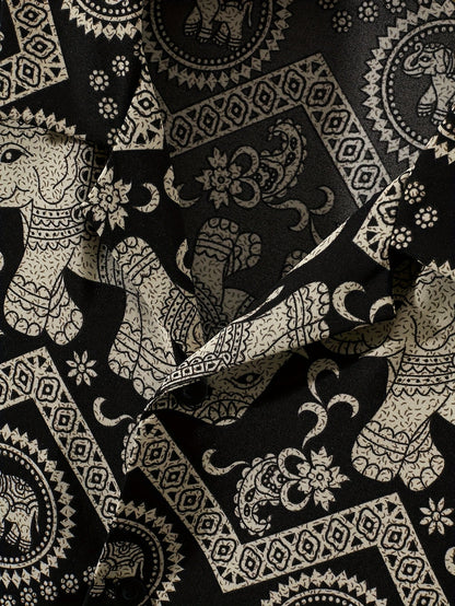 Herren Resort Hemd mit Elefanten- und Mandala-Muster, Kurzarm, Freizeit Stil
