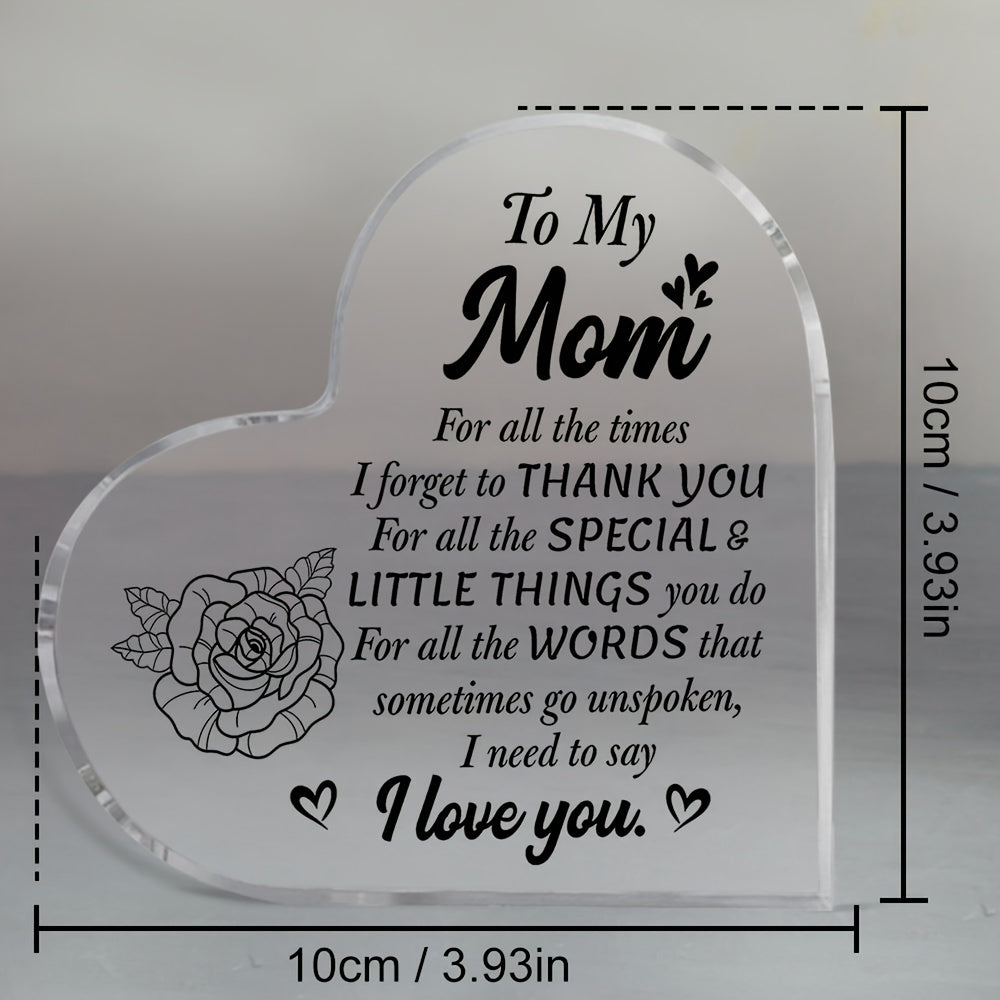 Herzförmige Acryl-Tischdekoration mit Gravur für Muttertag – Frauen, Geschenk für Mama, Vintage Stil, Deko mit Liebesbotschaft