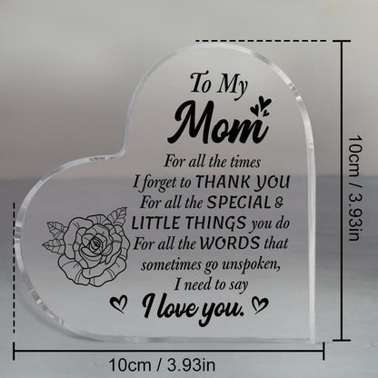 Herzförmige Acryl-Tischdekoration mit Gravur für Muttertag – Frauen, Geschenk für Mama, Vintage Stil, Deko mit Liebesbotschaft