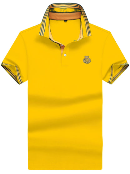 Herren Polo Shirt Klassisch Sportlich mit gesticktem Wappen und Kontrastkragen – Freizeit & Business