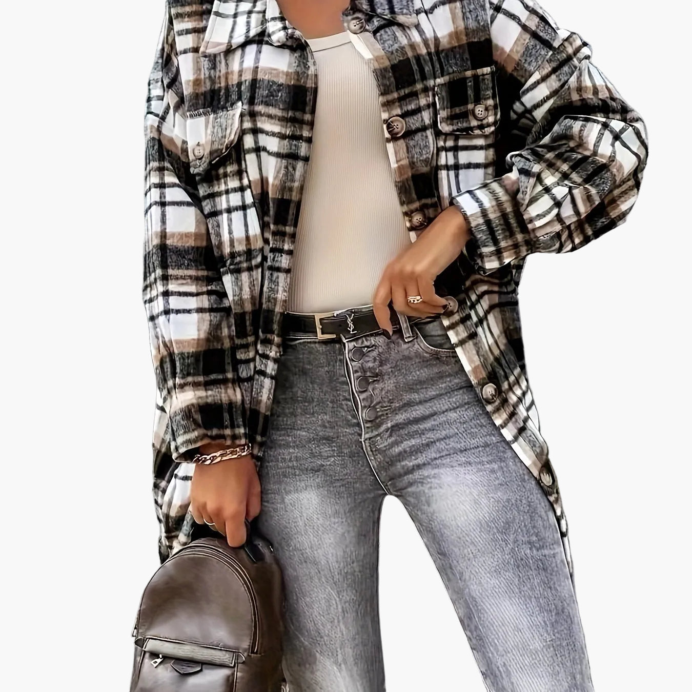 Damen Langarm Karo Shacket im lässigen Oversize-Stil – Perfekt für Alltag und Freizeit