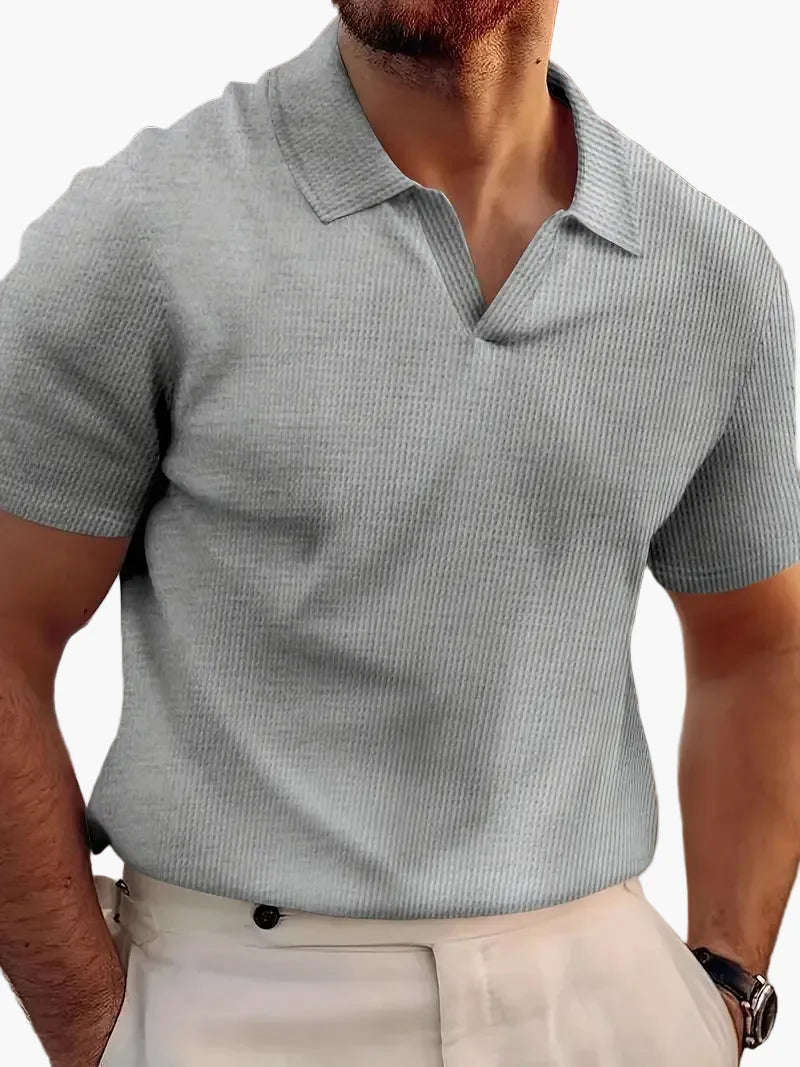 Herren Kurzarm Polohemd mit V-Kragen – Lässiger und eleganter Freizeitstil