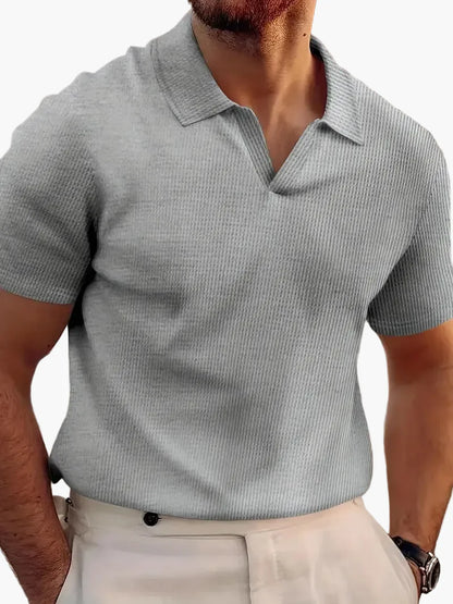 Herren Kurzarm Polohemd mit V-Kragen – Lässiger und eleganter Freizeitstil